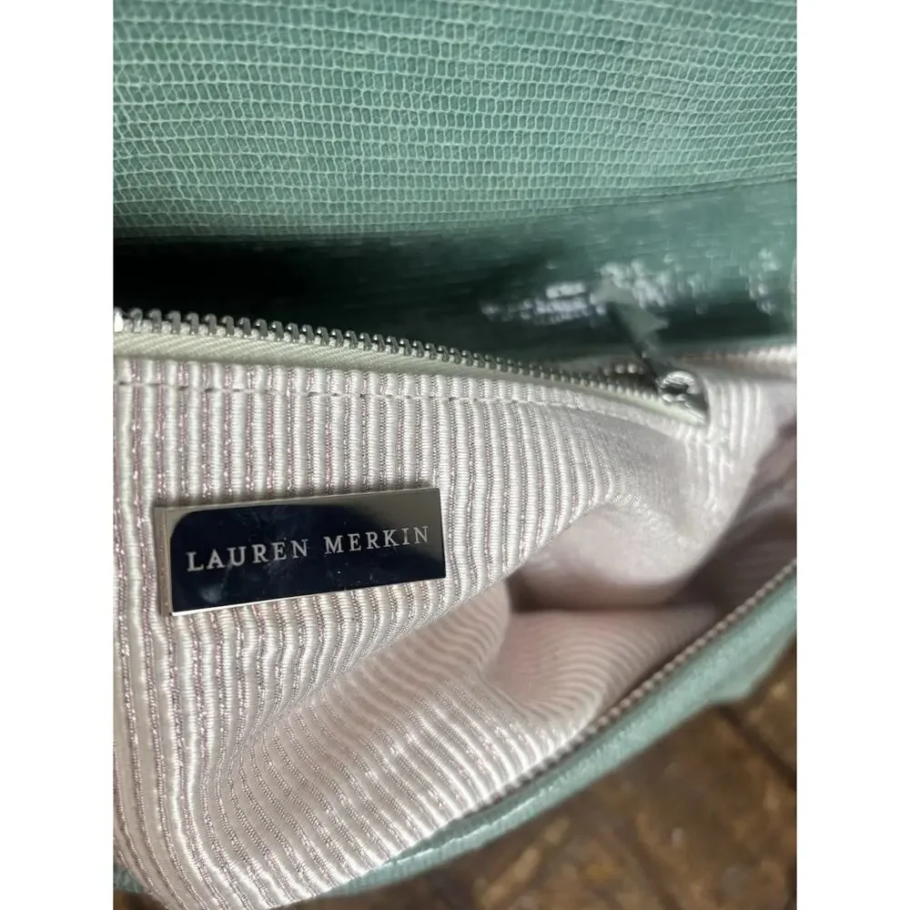 Lauren Merkin Large Caroline Lizard Pleated Leather Clutch Envelope Bag Green
